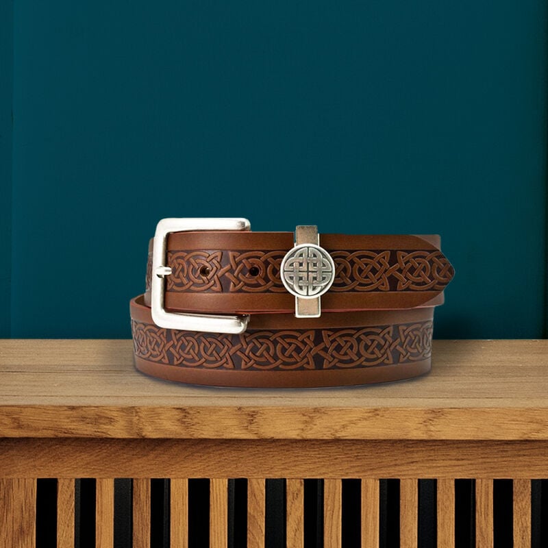 Lee River 40mm Genuine Brown Leather Belt with a Celtic Design and a Celtic Loop